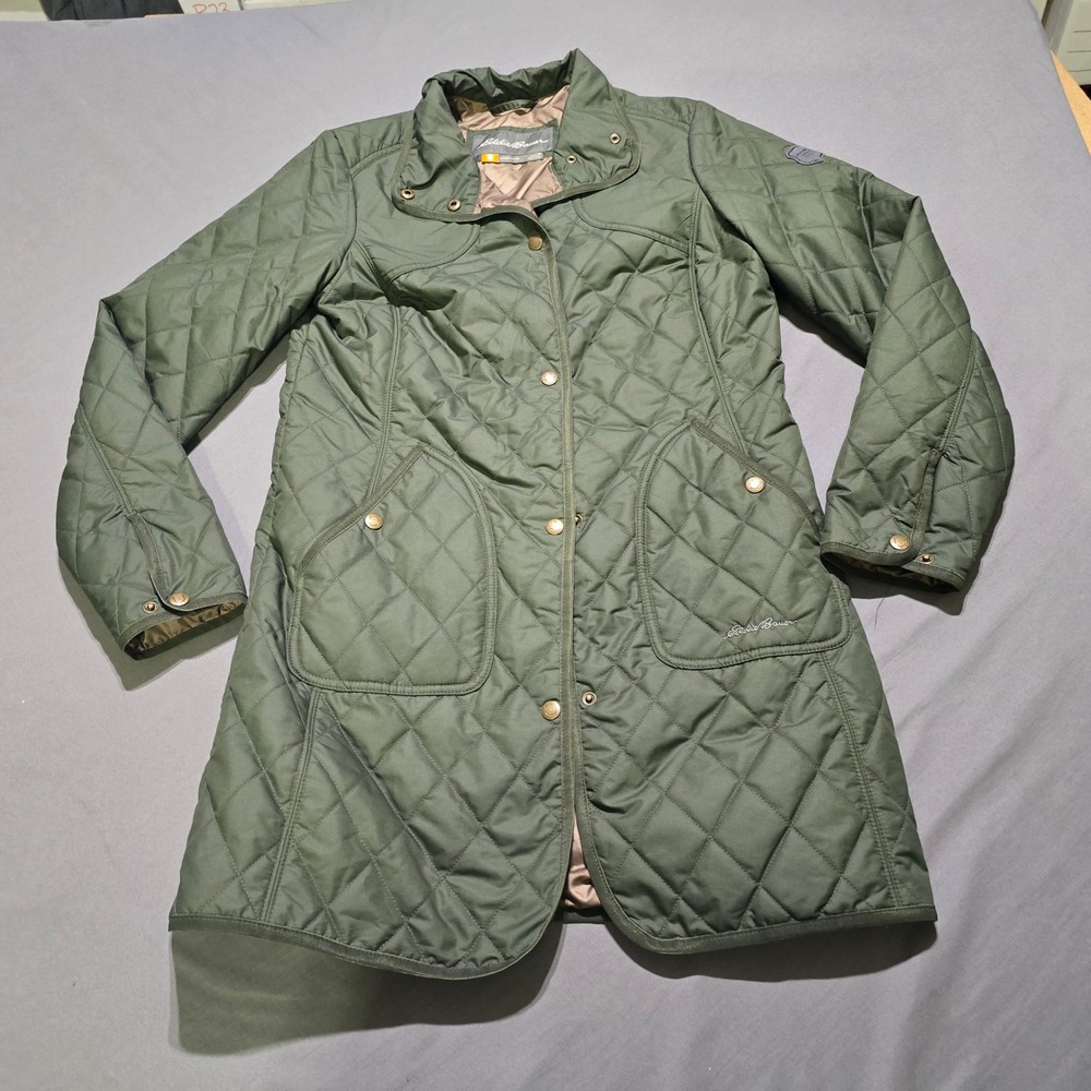Eddie Bauer Quilted Parka Jacket Women Small Green Sportshop Diamond Barn Coat